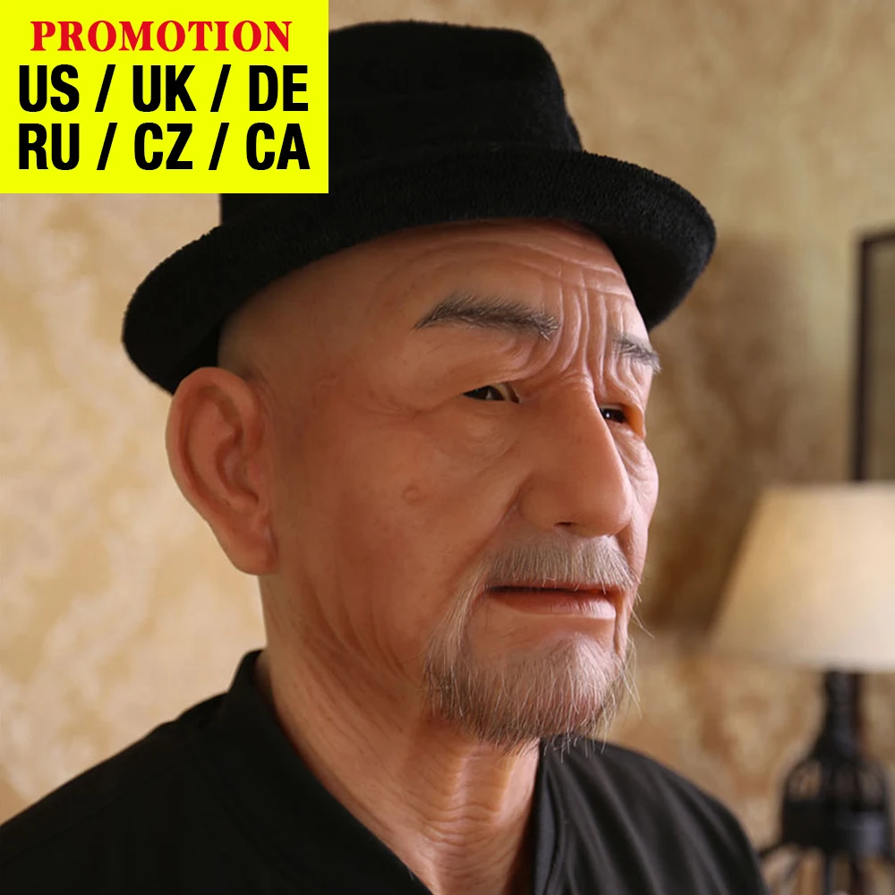 

Dokier Silicone Realistic Full Face Props Old Man Male Fetish Real Skin Halloween Masquerade Party Full Head Masks Cosplay