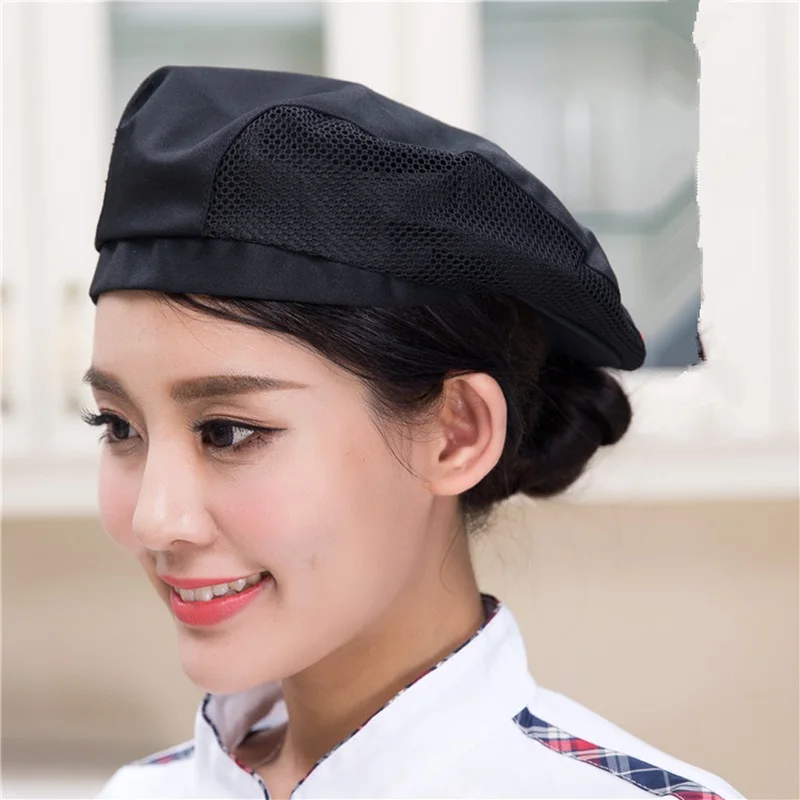 ผู้ชายผู้หญิงตาข่าย Patchwork Chef ร้านอาหารห้องครัวทำอาหารทำงานสวมหมวก Beret โรงแรม Bakey Cafe Waiter Breathable หมวก 56- 58 ซม.