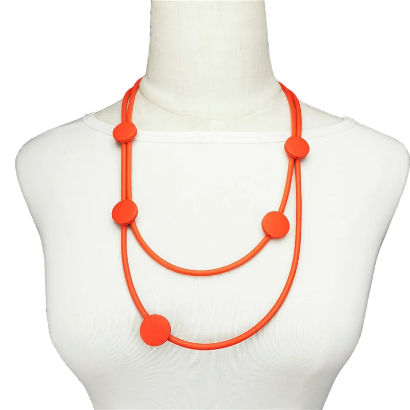 UKEBAY Red Rubber Pendant Necklaces For Women Wood Jewelry Punk Sweater Chain Designer Luxury Necklace For Party Birthday Gift
