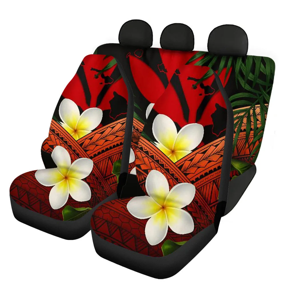 Universal Front And Back Car Seat Covers Full Set Polynesian Plumeria Vehicle Seat Protector Floral Printed Car Interior Decor