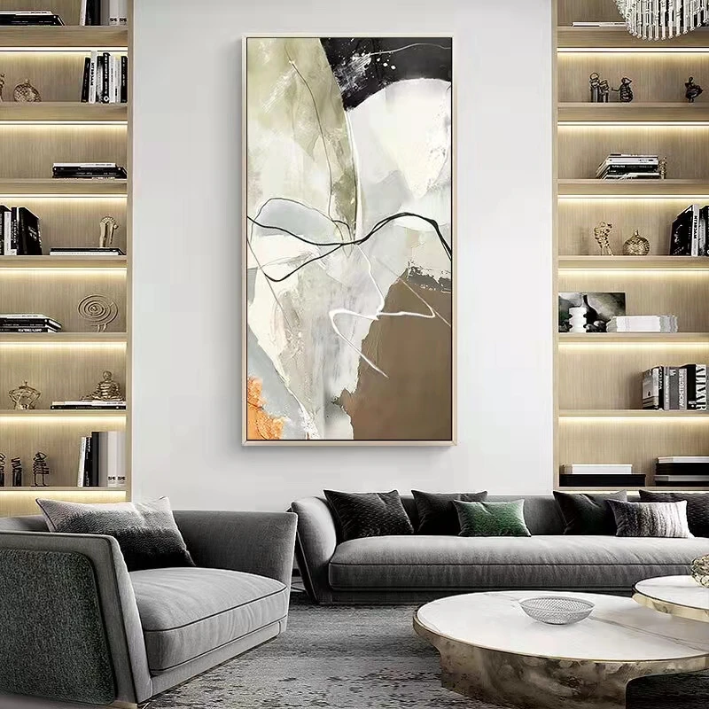 

Pure Handpainted Oil Painting Modern Minimalist Corridor Decoration Painting Living Room Vertical Wall Painting Large Size Mural