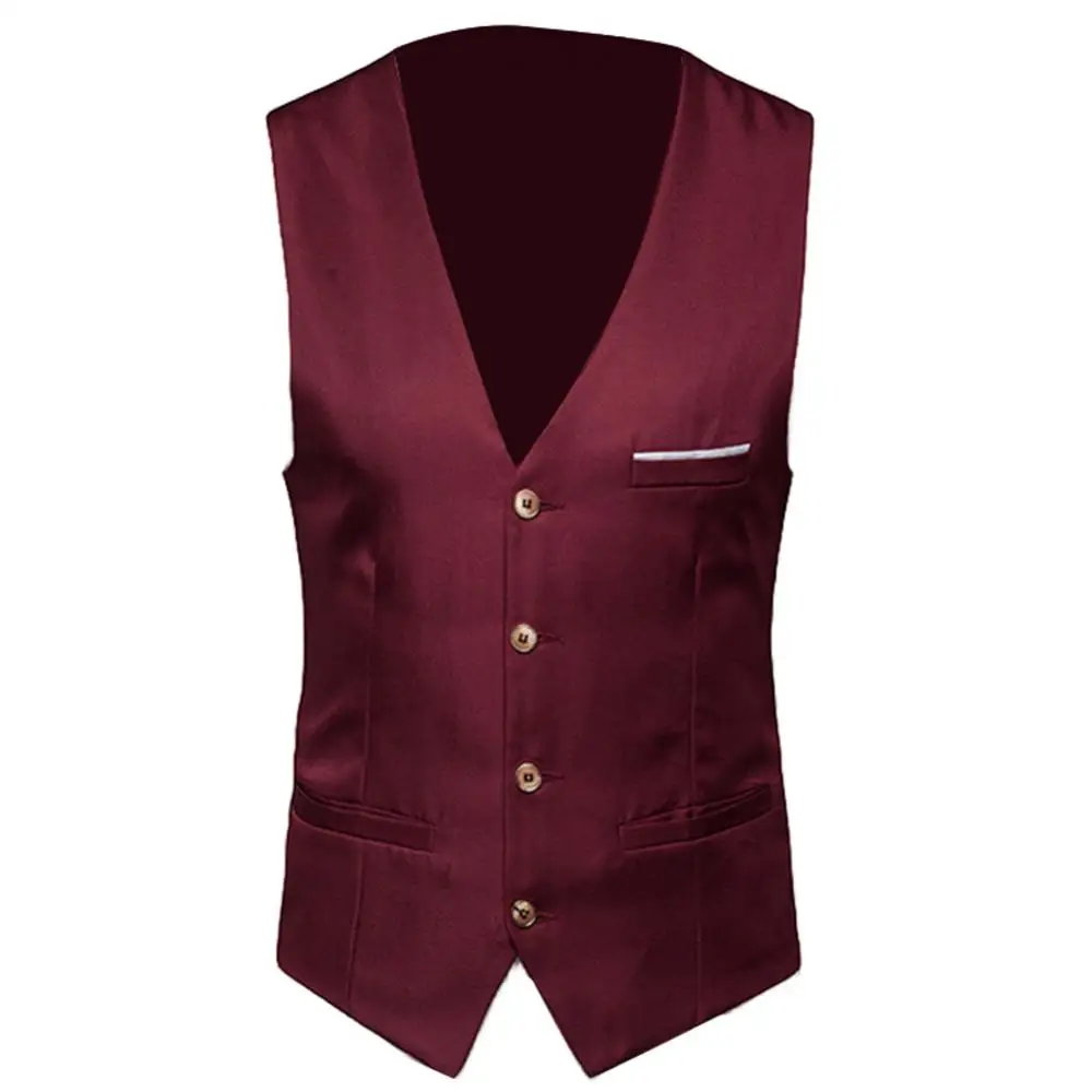 Men Classic Formal Business Solid Color Suit Vest Single Breasted Business Waistcoat Sleeveless Waistcoat Plus Size ropa hombre