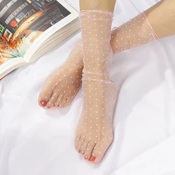 Chaussettes en dentelle à pois pour femmes, chaussettes en maille transparente, chaussettes de rinçage pour dames, chaussettes en tulle princesse ultra-fines, chaussettes sexy pour femmes, 1 paire