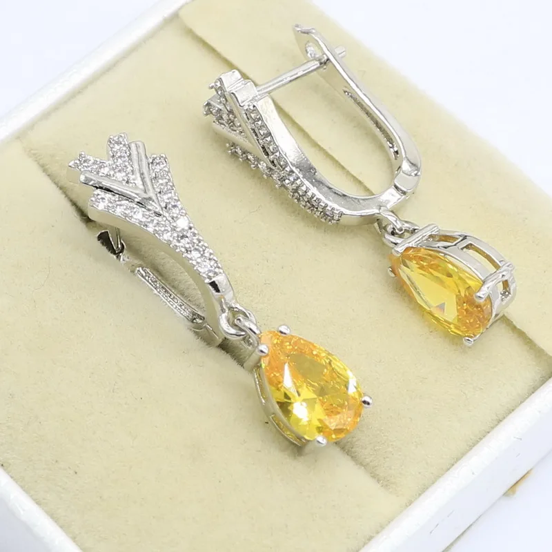 Water Drop Yellow Zircon Dubai Jewelry Sets for Women Bracelet Necklace Pendant Earrings Ring Birthday Gift