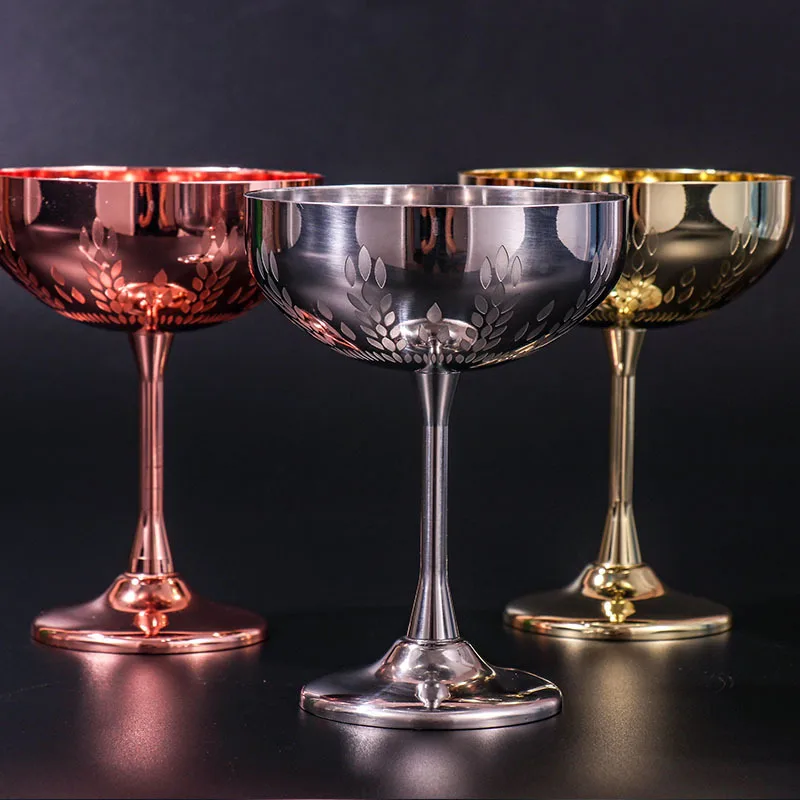 304 Stainless Steel 270ml Martini Cocktail Glass Goblet Creative Personality Metal Glass Wheat Ear Glass Champagne Glass