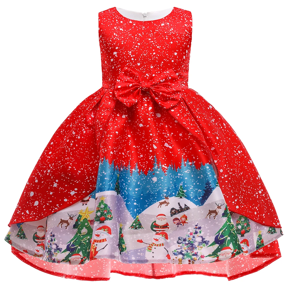 Christmas Dress For Kids Girl Print Santa Claus Princess Dresses New Year Baby Girls Party Dress Children Cosplay Costume 3-10Y