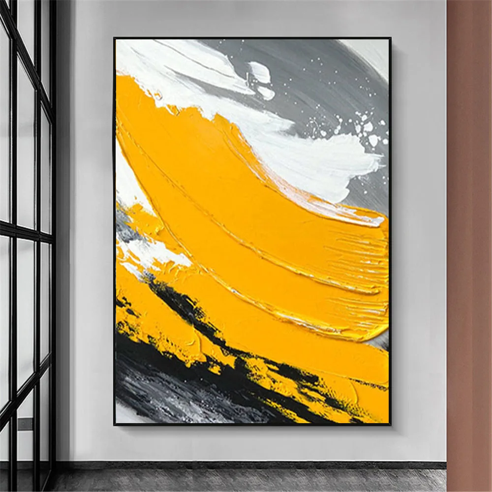 

Hand-painted oil painting Big size Yellow Abstract Oil painting on Canvas Scandinavian Art Poster Wall Picture for Living Room