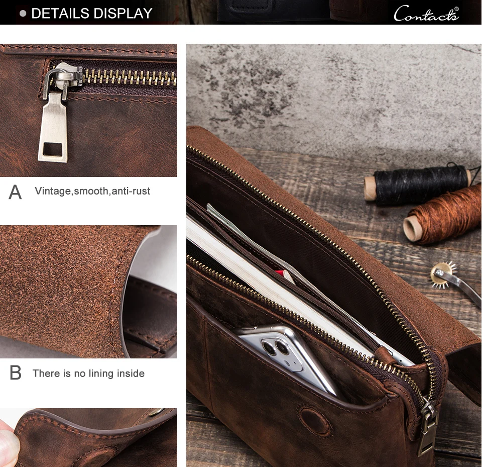 Luxus Rindsleder Herren Clutch iPad Mini 4 5 6 iPhone Clutches für männliche Männer Brieftasche Mode große Kapazität Geldbörse Geschenk – Detail 10
