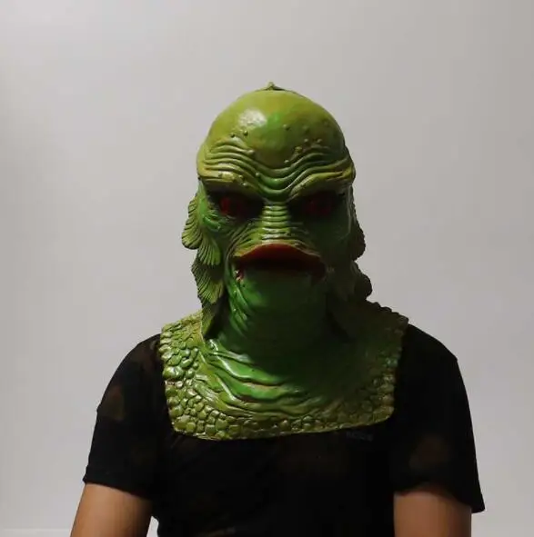 Latex Mermaid Monster Man Headgear, Green Fish Monster Mask, Aquatic Animal Head, Masquerade