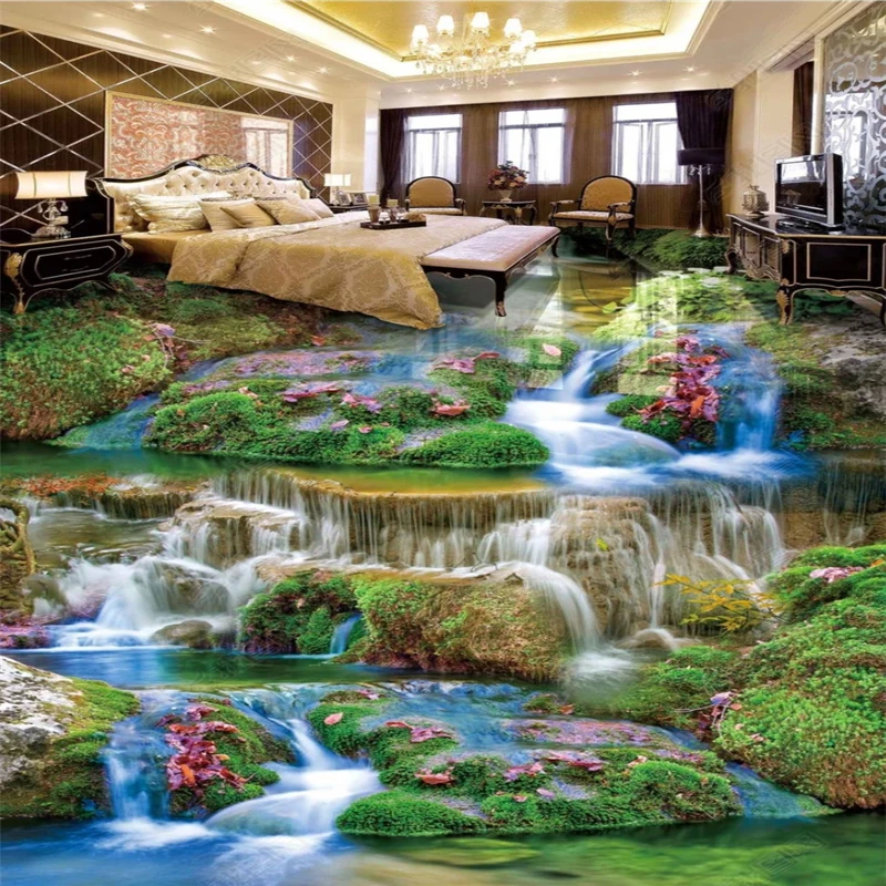 

BEIBEHANG Custom wallpaper 3d floor ultra high-definition stream water Plant flower floor green plants 3D self-adhesive floor