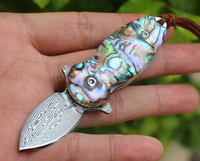 Mini Pocket Folding Knife Beetle Bearing Damascus Blade Abalone+Steel Handle Tactical Rescue Hunting Fishing EDC Survival Tool