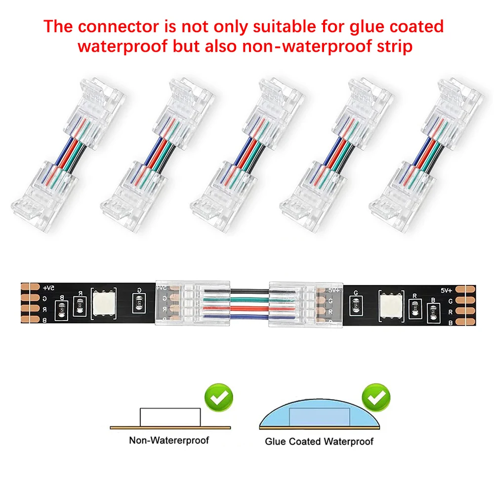 LED Strip Connector 4 Pin 8mm/10mm Right Angle Adjustable /H shape Connector For 3528/5050 SMD RGB LED Strip