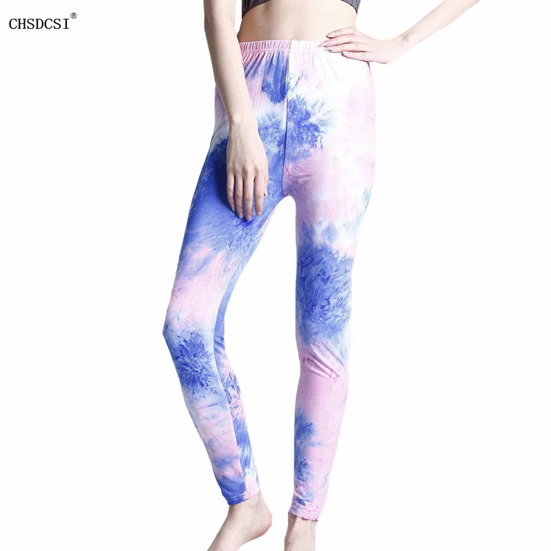 CHSDCSI ผู้หญิงกางเกงขายาวเซ็กซี่ Push Up Fitness Gym Leggings วิ่ง Tie-Dye พิมพ์ยืดออกกำลังกายกางเกง Femme สูงเอว