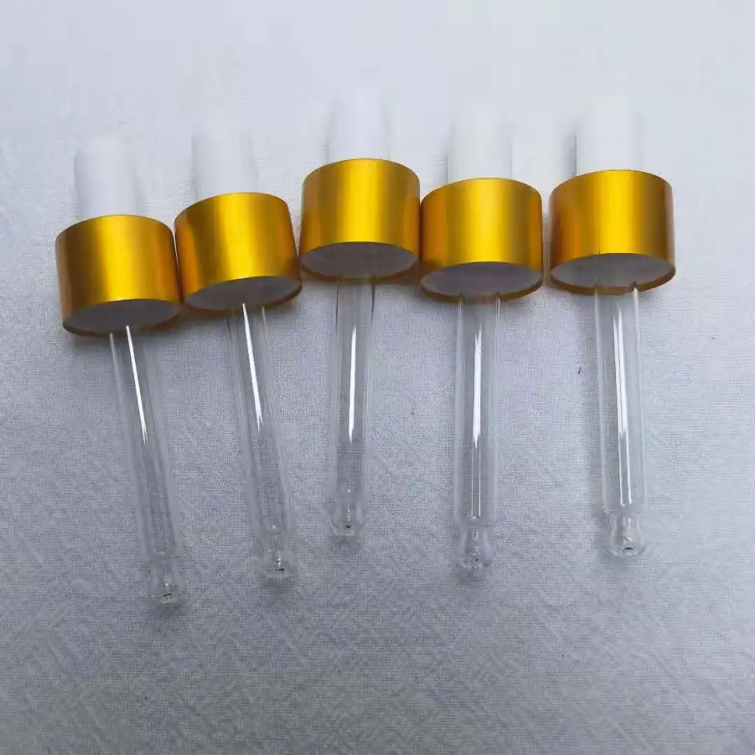 18/410 20/410 Gold Silver Black dropper cap screw lids 18mm 20mm Dropper With Glass Pipette 20/400 essential oil dropper cap