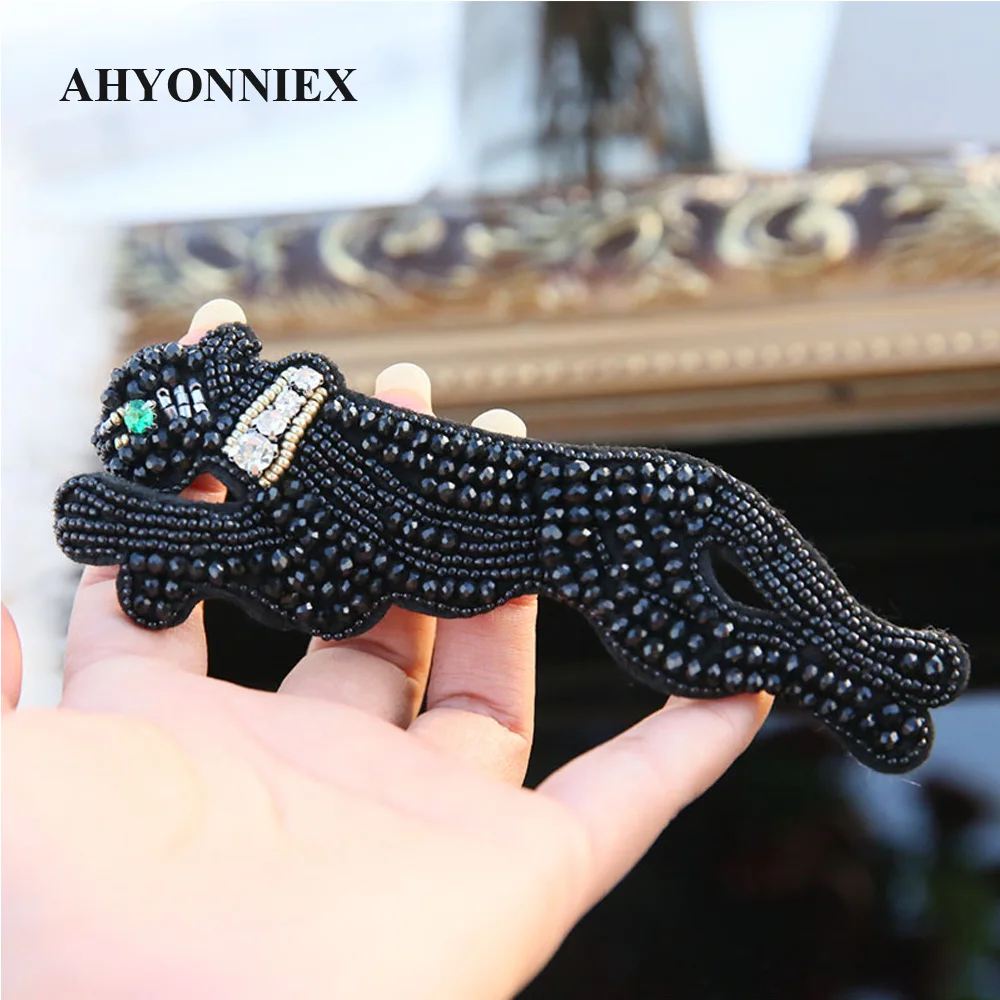 14.5CM X 5.3CM Patch in rilievo leopardo da corsa fatte a mano cucire sulla toppa per abbigliamento perline Applique Patch carina