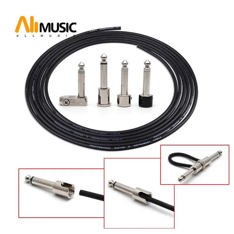 DIY 1 Set Solderless 6.35 Mono Plug Guitar Cable Effect Pedal Cable With 1Meter PVC Cable