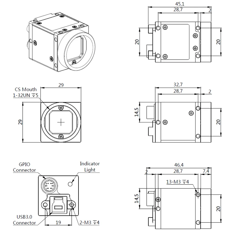 High Speed USB3.0 Industrial Digital Camera 5MP Monochrome Scroll Shutter With SDK+External Trigger And Measurement Software