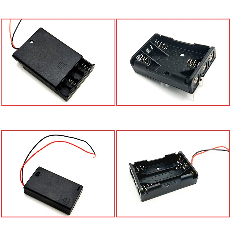 3 Slots AA/AAA Size Power Battery Storage Case Box Holder Leads With switch&lid for DC motor led light power supply 5v