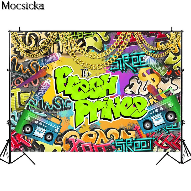 Fresh Prince Gender Reveal Backdrop Graffiti Painting Wall Retro Radio Baby Shower Photocall Kids Boy Birthday Photo Background