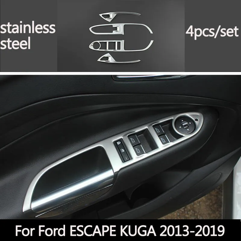 4pcs/set Stainless steel Car accessories Interior Door armrest handle panel decoration Sticker For Ford ESCAPE KUGA 2013-2019