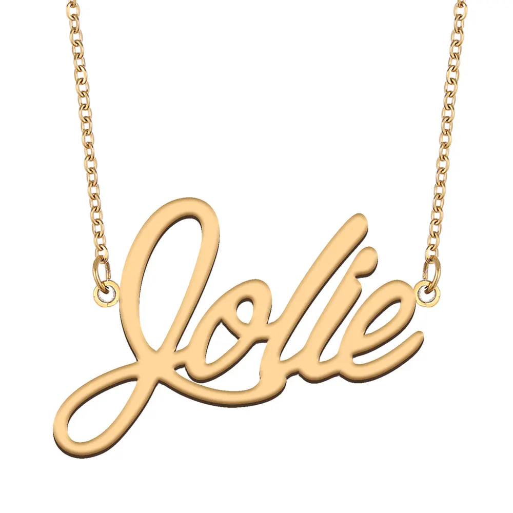 Jolie Name Necklace for Women Stainless Steel Jewelry Gold Plated Nameplate Pendant Femme Mothers Girlfriend Gift