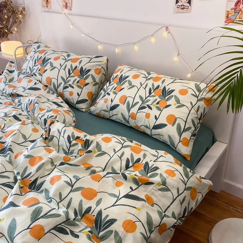 Cotton Bedding Sets Home Textile Vintage Tropical Fruits Orange Grove Bed Set Bedclothe with Bed Sheet Comforter set Pillowcases