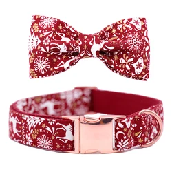 Christmas Snowflake Dog Collar Leash with Bow tie Durable Asjustable Pet Collar for Small Medium Large Dog