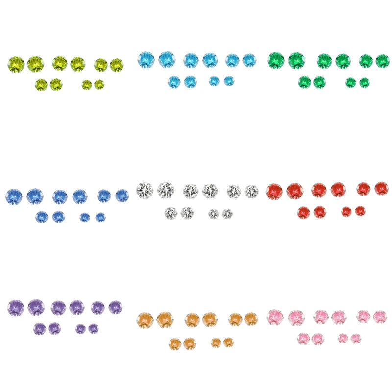 

10 шт./компл. круглые серьги-гвоздики из драгоценных камней 2 мм-8 мм, серьги-гвоздики из хирургической стали с фианитами, ювелирные изделия