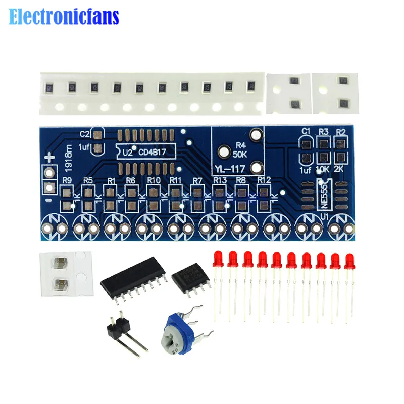 NE555 CD4017 Driver Water Powered Board Circuit Water Flowing Light LED Electronic Module Running Light DIY Kit / Full Assemed