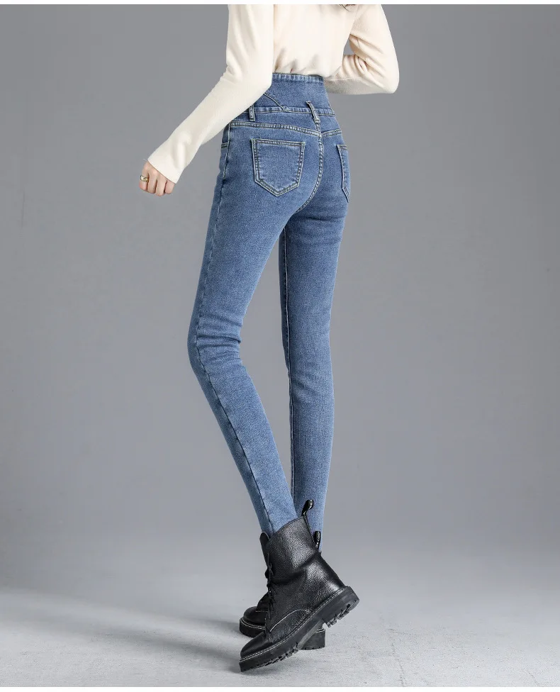 Thermal Winter Thick Fleece High-waist Warm Skinny Jeans Thick Women Stretch Button Pencil Pants Mom Casual Velvet Jeans 26 Hc6f86773df364984acc07bcecea51ef6M