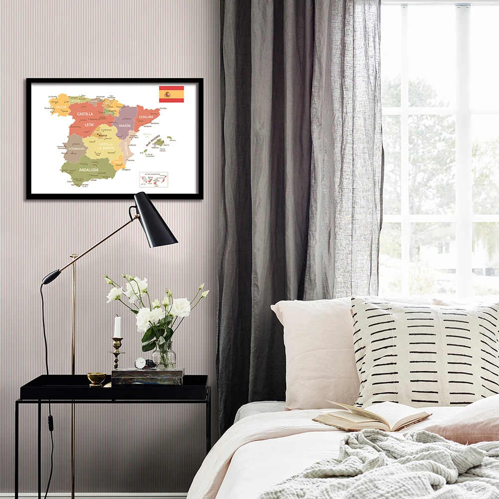 59*42cm The Spain Map In Spanish Wall Art Poster Eco-friendly Canvas Painting Living Room Home Decoration Travel School Supplies