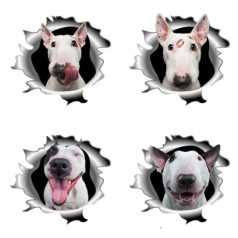 Three Ratels QD114 Funny 3D Metal crack Bull Terrier dog sticker for Refrigerator car fuel tank cover family metal surface Decal