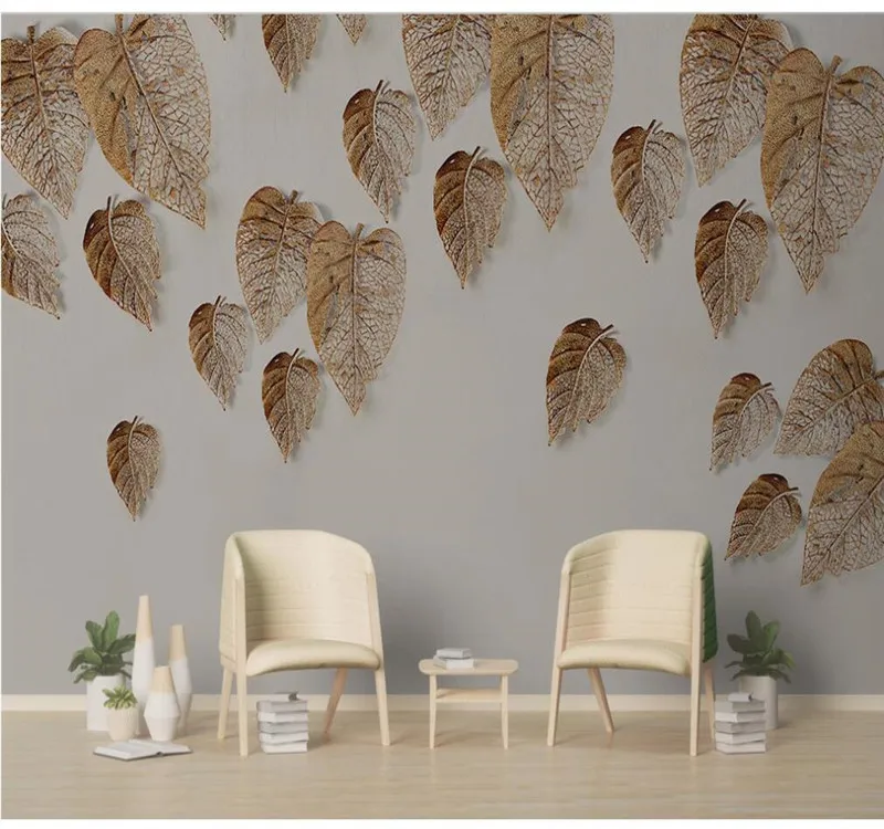 

Custom wallpaper modern minimalist 3d golden leaf nordic background wall-high-grade waterproof material