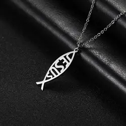 Lemegeton Stainless Steel Fish-Shaped Jesus Christian Religious Necklace for Women Christ Savior Jesus Pendant Birthday Jewelry