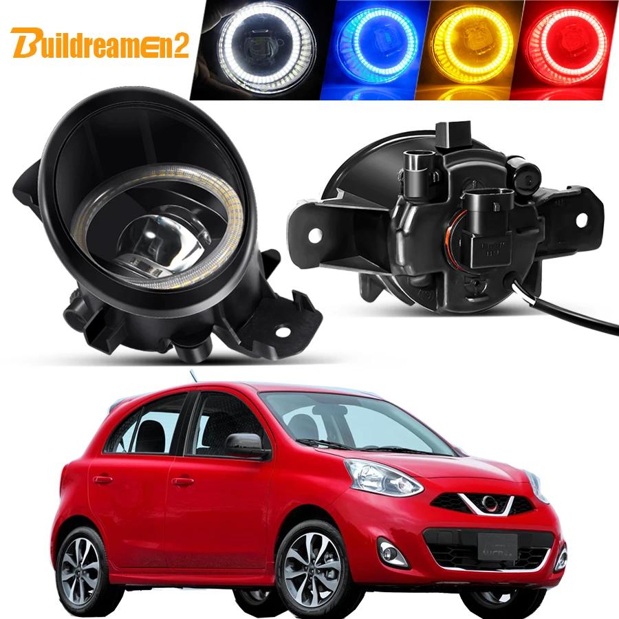 2 X Angel Eye Fog Light Assembly Car LED Lens Fog Daytime Running Lamp DRL For Nissan Micra March 4/IV (K13) Hatchback 2010-2018