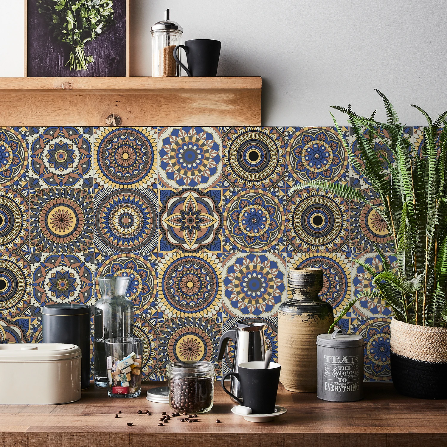 24pcs Tile Stickers Kitchen Backsplash Pvc Self Adhesive Waterproof Bathroom Mandala Wall Retro Decoration Wallpaper Art Mural