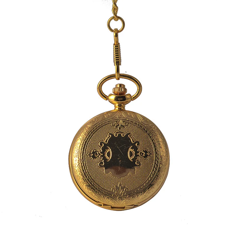 1036Large size quartz pocket watch gold shield fashion flip pocket watch white dial with waist chain