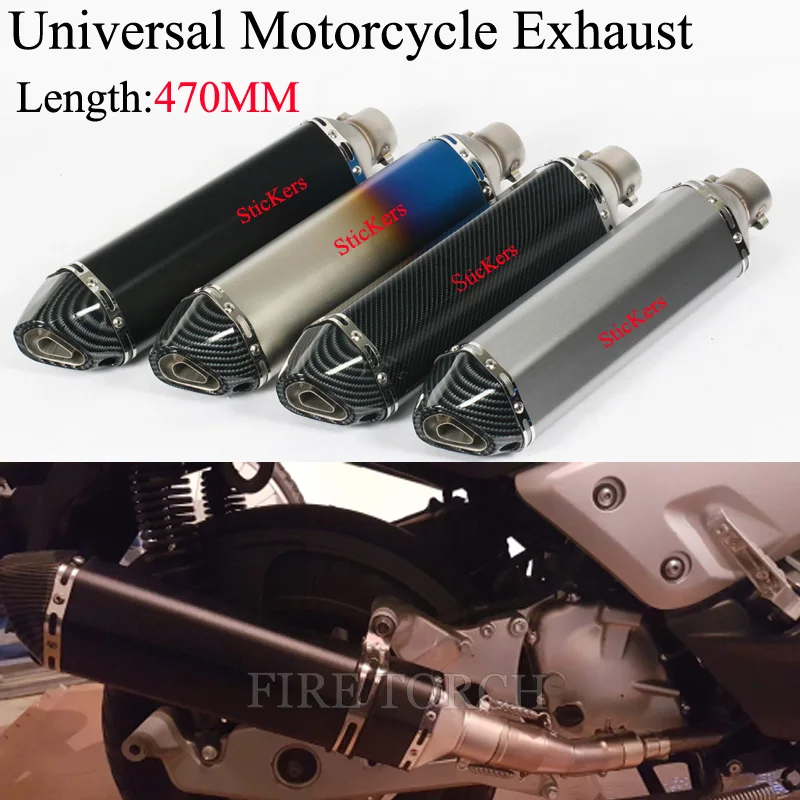 

470mm Universal Motorcycle Exhaust Pipe Escape Muffler With DB Killer Sticker For Ninjia300 250 Z750 R25 R3 TMAX530 R6 Dirt Bike