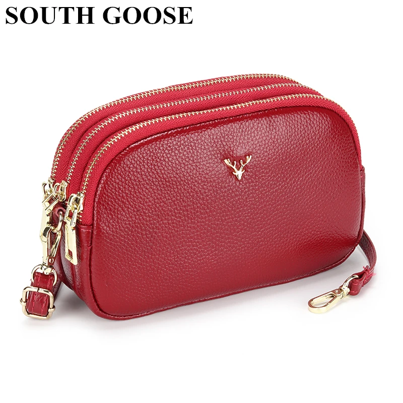 Fashion Women Shoulder Bag Genuine Leather Messenger Bags Ladies Small Three-Layer Zipper Crossbody Bags Female Casual Handbag