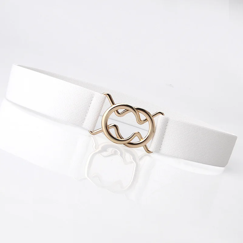 Fashion Metal Buckle Thin Stretchy Waist Belt Striped Elastic Waistband Elegant Women Girdle Accessories Female Belt