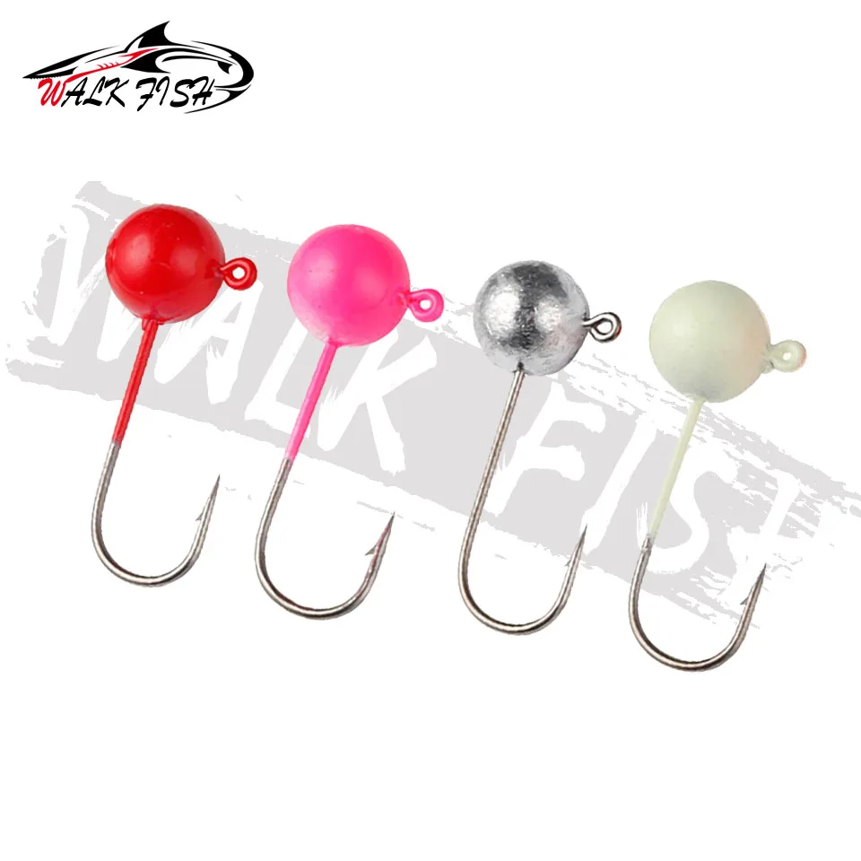 WALK FISH 5PCS/Lot Fishing Jig Head Hook 1g 1.5g 2g 3g 5g 7g Ball Jig Head Worm Bait Hook Fishing Jigs for Bass Fishing Hook