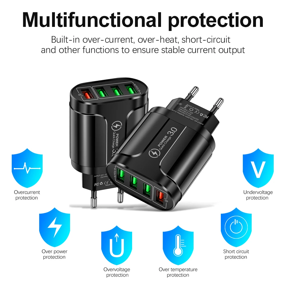 4 usb 45w carregador usb carga rápida qc 3.0 carregamento de parede para iphone 12 11 samsung xiaomi móvel 4 portas ue eua plug adaptador viagem