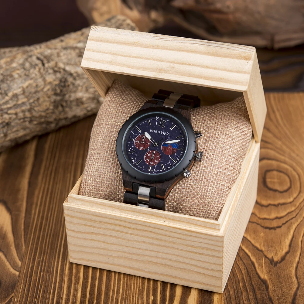 BOBO BIRD BOBO VOGEL Holz Uhr Männer Luxus Stilvolle Uhren Uhren Chronograph Militär Quarz relogio masculino Dropshipping Angepasst 3