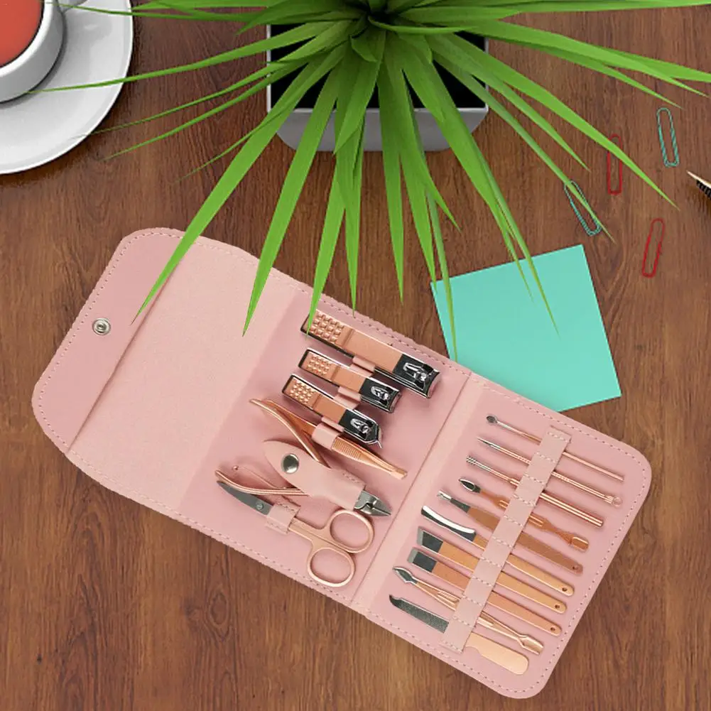 Reizen Mini Manicure Set Nagelknipper Set 16 In 1 Rvs Pedicure Care Grooming Kit Met Case Roze Voor mannen Man Bo