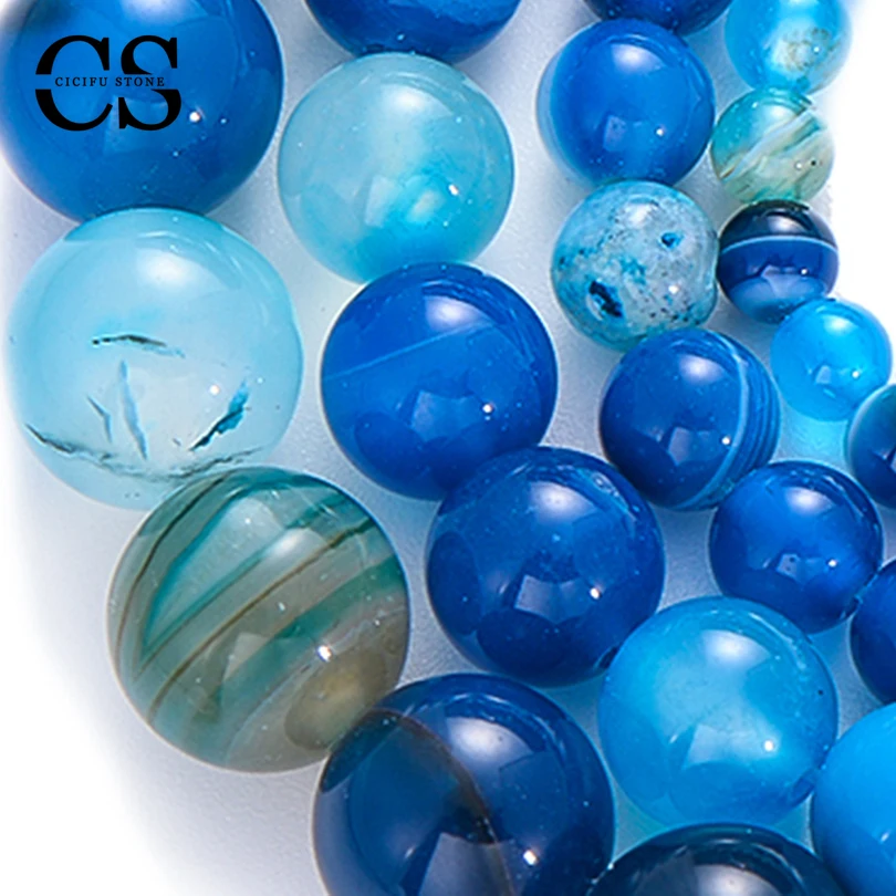 Translucent Blue Agates Beads Smooth Stone Beads Natural Round Loose Beads for Jewelry Making Bulk DIY Bracelet 4/6/8/10/12 MM