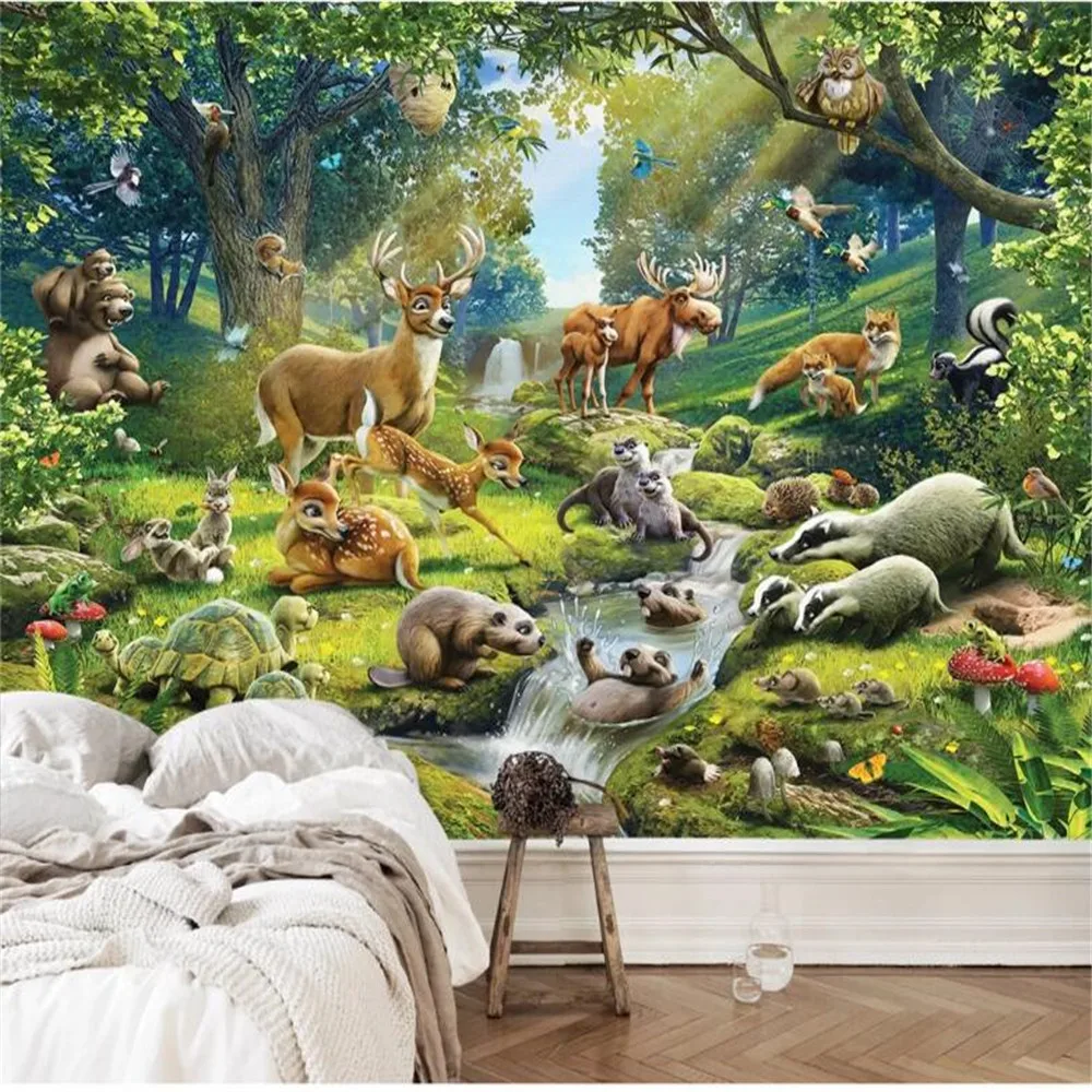 MIlofi Animal World Elk Otter Rabbit Turtle Children Room Mural Background Wall Paper Photo