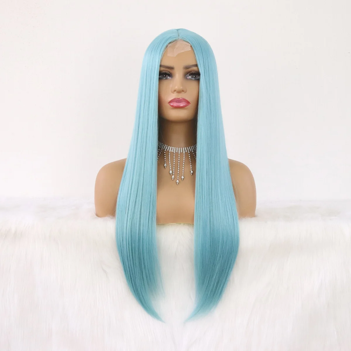 Light Blue Lace Wig Long Straight Hair Wigs Heat Resistant Fiber Hair Glueless Synthetic Lace Wigs