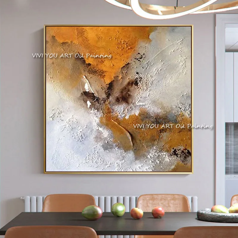 White And Light Yellow Abstract Oil Painting  Handpainted Paintings Wall Art Home Decor Picture Modern Oil Painting On Canvas