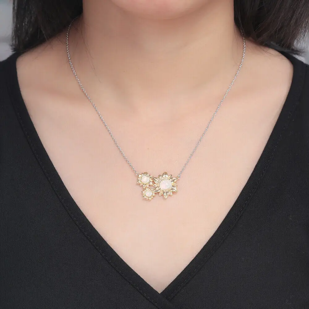 

CiNily New Blue & White Fire Opal Fashion Jewelry Necklace for Women's Jewelry Gold Silver Plated Pendant Necklace OL86-87