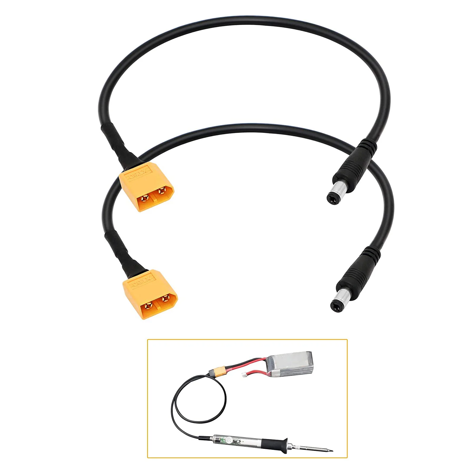 1 قطعة XT60 ذكر موصل رصاصة إلى ذكر تيار مستمر 5.5 مللي متر × 2.5 مللي متر محول شحن الطاقة كابل ل TS100 لحام الحديد بدون طيار نظارات